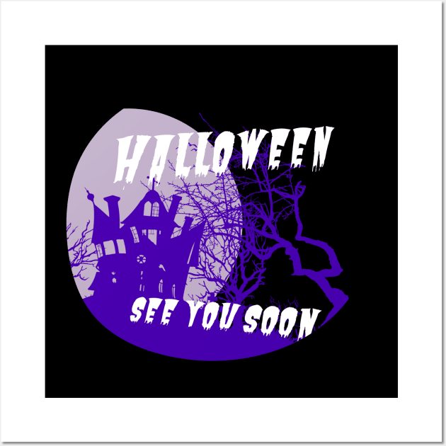 Purple church. Halloween is comming in oval frame Wall Art by PopArtyParty